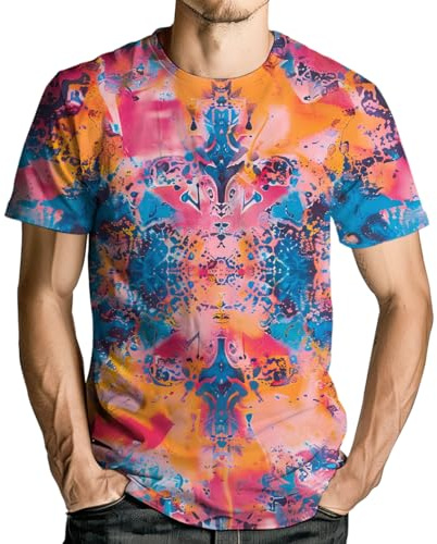 RASBCTK Psykedelisk batikskjorta för män kvinnor grafiska t-shirts unisex 3D-tryckta kortärmad nyhet toppar T-shirts, Rosa, 4XL