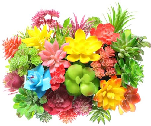 Jutom 32 Pieces Mini Artificial Succulents Unpotted Realistic Colorful Faux Succulents Small Cactus Plants for Garden Flower Kitchen Home Decoration