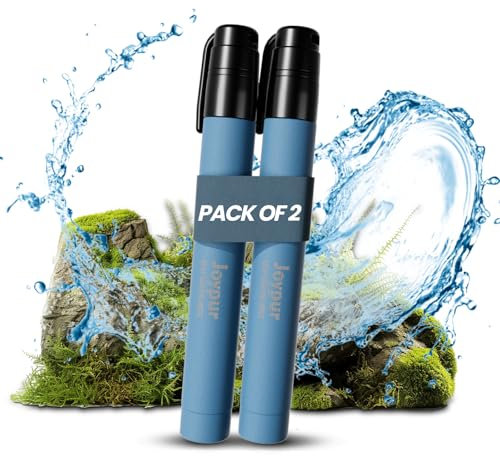 Tragbarer Wasserfilter Outdoor - 99,9999% Bakterien & Viren entfernt - Leicht & Kompakt für Camping, Wandern, Survival - Hochleistungsfilter für Sauberes Trinkwasser (Blau*2)