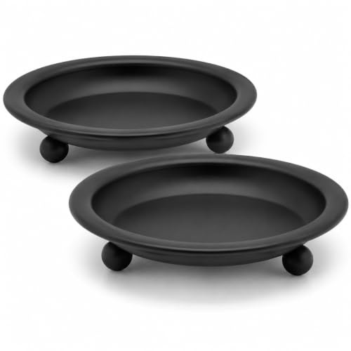 2Pcs Black Candle Holder Plates, Matte Iron Table Decor