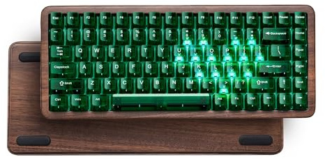 Womier 75% Mechanical Keyboard Wireless with QMK/VIA, WD75 V2 Wood Gaming Keyboard 8000mAh Battery, Tri-Mode Custom Key Board RGB Hot Swappable with Translucent Clear Keycaps-POM Linear Switch
