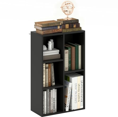 HOMCOM Bibliothèque, étagère de Rangement 2 Niveaux, Meuble de Rangement avec 5 Compartiments, pour Salon, Chambre à Coucher, Bureau, 50 x 24 x 80 cm, Noir
