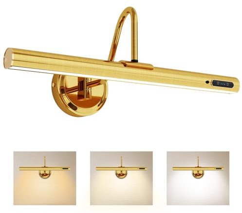 Picture Lights for Wall ,Rechargeable Picture Light with Remote, Dimmable & 3 Color Temps,40cm Magnetic Battery Operated Wall Lights for Paintings,Portraits Dartboard Frame Gallery(Antique Brass)