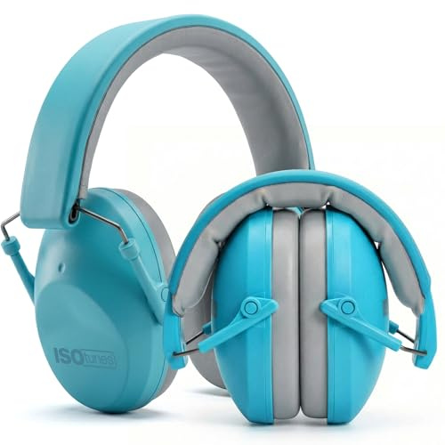 ISOtunes Junior Ear Defenders Children, Kids Ear Defenders, Noise Cancelling Headphones for Kids, Adjustable Childrens Ear Defender, Premium Fit for Autism Sensory Needs (Aqua Blue)