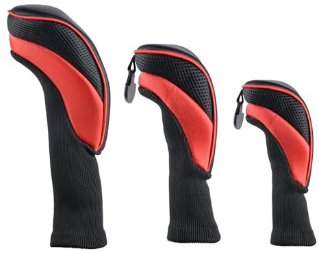 Golf Club Head Covers for Woods Long Cover Driver Hybrid Fairway, Headcovers with Interchangeable No. Tag Novelty Durable Fit Woods Clubs (Red)