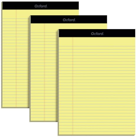 Oxford 8.5 x 11.75 Inch Legal Pads, 3 Pack, Wide Ruled on Both Sides, Canary Yellow Paper, 50 Perforated Sheets Per Writing Pad, Proudly Made in the USA (1017035)