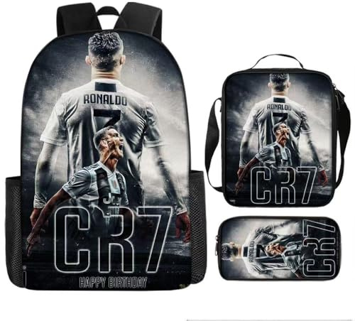 Set de sac à dos pour filles et garçons, sac scolaire à motif étoile de football, sac de jour décontracté(I)
