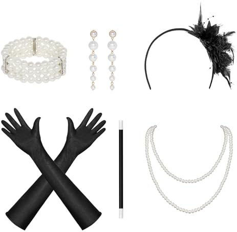 AYSYR Accessoires des années 20 Gatsby Set - 6 pièces Costume des années 20 pour femme pour fête, Costume de voyage dans le temps Great Gatsby, Accessoires de Noël Accessoires à la mode Différents