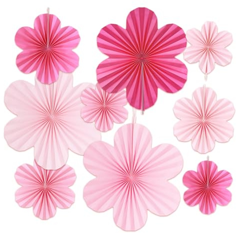 JSMTKJ 9pcs Ventagli di Carta Fiori di Carta Appesi Ventagli di Carta Floreali Decorazioni per Feste, Nozze, Compleanno, Matrimoni, Festival