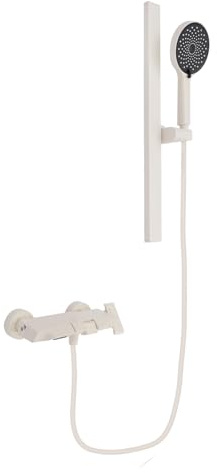 Columna de ducha con grifo y ducha de mano ajustable, juego de ducha montado en la pared con 3 modos de salida de agua, sistema de ducha con barra de pared regulable (blanco)