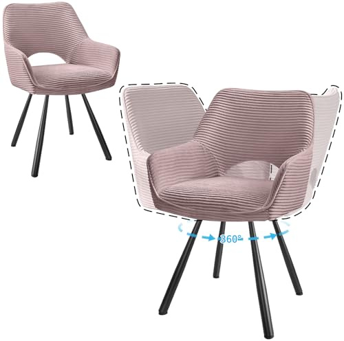 JIJIAN Lot de 2 Chaises de Salle à Manger Pivotantes avec Accoudoirs, Rotation à 360°, Chaises de Cuisine, Chaises Modernes Rembourrées avec Dossier en Tissu, Rose