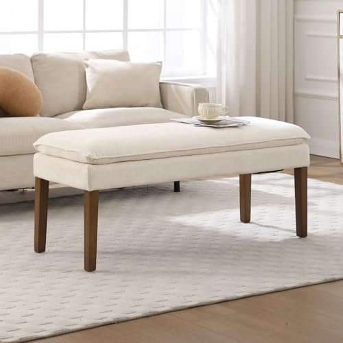 Ya-Home Sitzbank Polsterbank mit Chenillebezug Bettbank mit Holzbeinen gepolsterte Schlafzimmerbank Schuhbank Esszimmerbank für Schlafzimmer,Wohnzimmer,Flur(Weiß)
