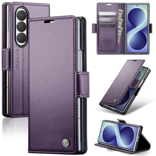 Idhiem for Samsung Galaxy Z Fold 8 Ultra Flip Case, PU Leather Wallet Cover with RFID Blocking, Magnetic Closure Card Holder and Kickstand, Shockproof Protective Case- Purple