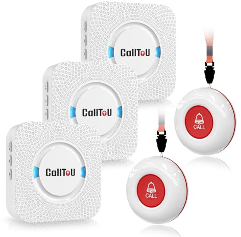 CallToU Wireless Personal Alarm for Elderly 3UK Receiver 2Waterproof Button | Call Button Panic Alarm 500ft Nurse Call Bell Patient SOS System for Home/Personal Caregiver Pager