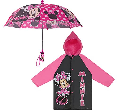Disney Girls' Assorted Characters Slicker and Umbrella Rainwear Set, Minnie Mouse Pink, 4-5 Years
