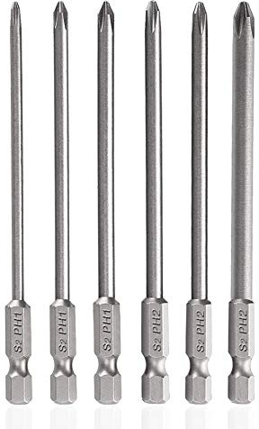 Saipor 6 stycken 150 mm långa stjärnskruvmejselbits set S2 stål korshuvudbit 6,35 mm (1/4 tum) sexkantsskaft, magnetisk skruvmejselsats PH1 PH2