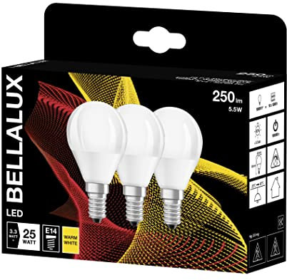 BELLALUX Lámpara LED, casquillo E14, blanco cálido (2700K), mate, forma de gota, sustituye a la bombilla convencional de 25W, paquete doble