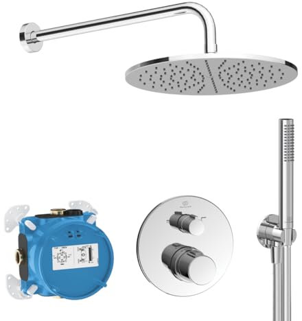 Ideal Standard Pack Complet pour Douche A Encastrer Thermostatique Design Rond CERATHERM T100 Prêt à poser Chrome A7573AA