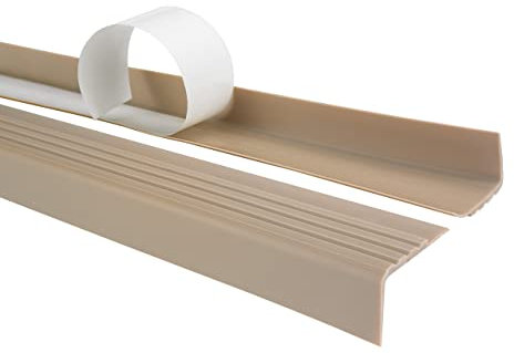 Profilo per bordi scale - Profilo angolare in PVC autoadesivo, Paraspigolo - Strisce antiscivolo per gradini - RM 30x27mm, beige, 100cm