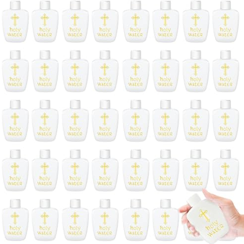 JIDAFANG-US 40Pack Holy Water Container Holy Water Empty Containers with Gold Cross 60ml Holy Water Plastic Bottle for Compact and Portable Catholic Holy Water Bottle