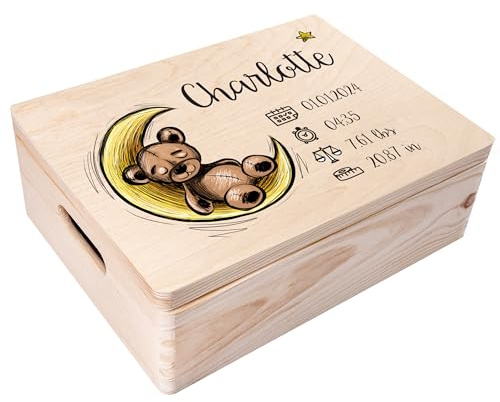 Creative Deco Personalised Baby Memory Box | Custom Keepsake Boxes | Unique Gift for Newborn Boy or Girl | Customised Wooden Storage Box with Hinged Lid | UV Print