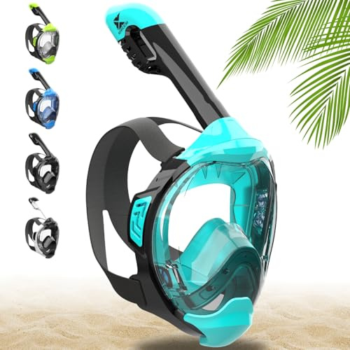 Khroom Maschera da Snorkeling sicura CO2 Maschera a Pieno facciale | Maschera Subacquea per Adulti e Bambini | Maschere da immersione | Seaview Y (S/M Turchese)
