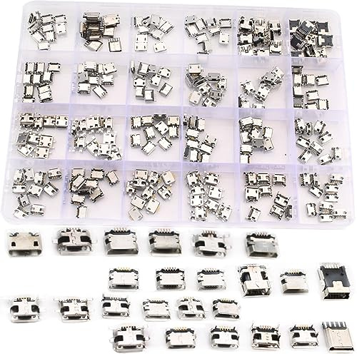 RUNCCI-YUN 240 stycken 24 värden mikro USB-uttag lödning typ B, mikro-USB reparation ersättning adaptersortiment