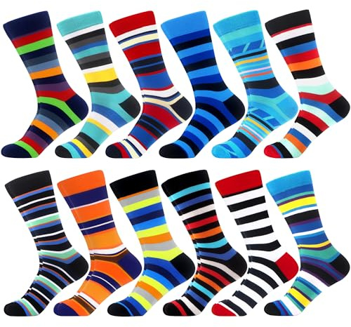 WeciBor Colores Divertidos Calcetines Estampados Hombre, 12 Pares Multicolor Rayas, Talla 43-46
