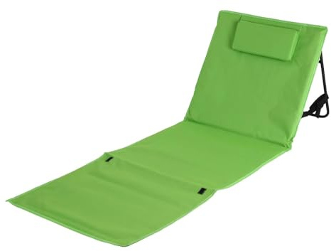 BURI Klappbare Strandmatte mit Rückenlehne und Kopfpolster Strandliege mit Tragetasche Gartenliege Gartenmöbel faltbar Sessel Garten Strand Strandstuhl Sonnenliege klappbar, Farbe:grün