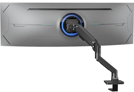 BEWISER Monitor Halterung für 34-57 Zoll 1 Monitor Ultrabreite Curved Monitore und Neue 49 Zoll,Höhenverstellbar mit Neigungen,Schwenken,Robuster Gasfeder von 5-20 kg VESA 75x75/100x100 Schwarz