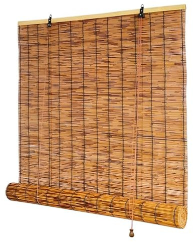 Bamboo Blinds 90 100 120 145 165cm Wide Retro Bamboo Roller Blinds Natural Reed Curtains Anti-UV Outdoor Roller Blinds Shade With Lifter Sunshade Privacy Screen Roman Blinds For Kitchen Windows