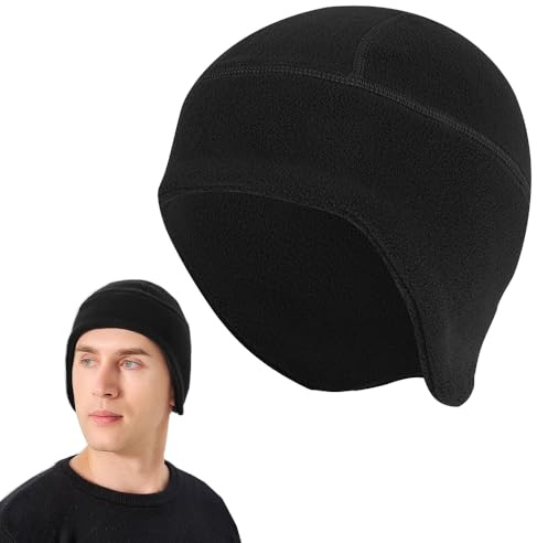 HEKOBAG Winter Thermal Helmet Liner Skull Cap - Cycling Beanie With Ear Cover for Men & Women - Running, Hiking, Skiing Black