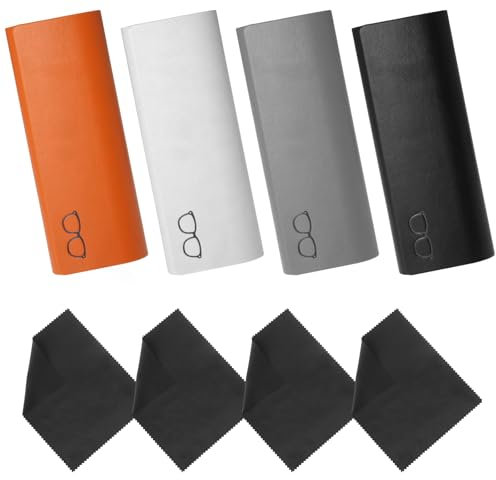 KATIMI 4 Pezzi Custodia Occhiali Rigida Magnetica, PU Portatile Custodia per Occhiali da Sole con 4 Panno per la Pulizia, Scatola per Occhiali per Donna Uomo Occhiali da Lettura Occhiali Sportivi