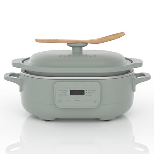 4 Quart Programmable Slow Cooker with Flexible Easy Programming, 8-in-1 Claypot Multi Cooker, Removable Crock, Nonstick, Oven Safe Pot to 450°F, Olive