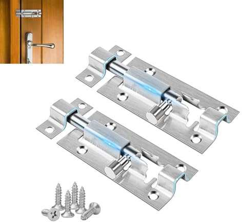 Door Lock Bolts 3(75mm), 2 PCS Door Lock Bolt, Stainless Steel Door Latch Slide Bolts Locks with Screws for Bathroom Bedroom Shed Garden Toilet Gate Cupboard, 3 Inch Door Security Doors Bolt, Silver