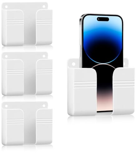 unillea 4Pcs Wall Mount Phone Holder, Strong Adhesive Phone Wall Mount for Mobile Phones and Remotes, Compact Wall Phone Holder for Kitchen Shower Bedside Office Space-Saving Wall Storage
