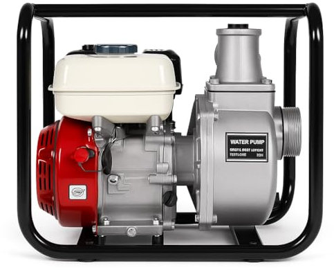 Motopompa a Scoppio Autoadescante 7,5 CV - Attacco 3 Pollici | Portata 60.000 l/h | Altezza Prevalenza 30m | Aspirazione 7m | Motore Benzina 4 Tempi per Irrigazione, Agricoltura e Giardinaggio