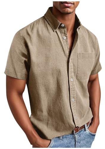 Chemise à manches courtes pour homme - Infroissable - Avec poches - Grandes tailles - Chemise d'été boutonnée - Coupe droite