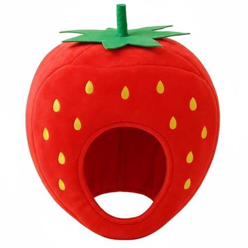 Gatuida Strawberry Hat Red Berry Cap Gear Adult Teen Fun Party Cosplay Prop Cute Soft Cloth Sponge Adjustable Strap Fit Photo Booth Dress Up Tool Fine Ideal Item Size 35.00 cm High Great Kit Set