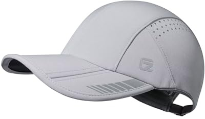 GADIEMKENSD Cappellino Sportivo Pieghevole UPF 50+ con Dettaglio Riflettente, Cappello da Corsa ad Alte Prestazioni in Mesh Traspirante Dri Fit per Golf, Tennis, Allenamento, Grigio Chiaro M
