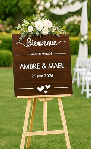 Panneau de Bienvenue Mariage en Bois Cerisier Personnalisé