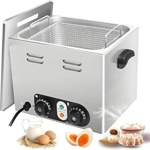 Cuiseur À Œufs Commercial 2600W, Cuiseur À Œufs En Acier Inoxydable Avec Panier En Filet, Cuiseur À Œufs Pochés Électrique, Contrôle La Température Et Minuterie,Machine À Petit-déjeuner Pour Snack-bar