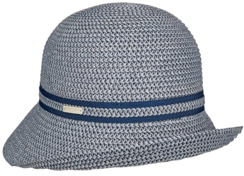 Seeberger Gavia Glocke Strohhut Sommerhut Sonnenhut Damenhut Glockenhut Gartenhut Damen - mit Ripsband, Ripsband Sommer Frühling-Sommer - One Size hellblau