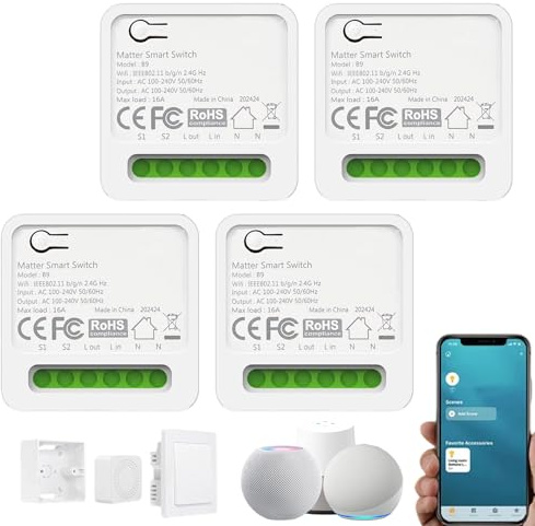 4 Pack Interruttore Intelligente, Relè Intelligente, 16a Smart Light Switch Module Compatibili Con App Tuya,Alexa E Google Home, Controllo Remoto, Mini Diy Wifi Switch Per Domestica Intelligente