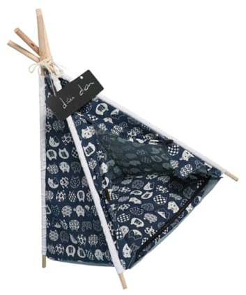 TOYANDONA Portable Pet Tent with Washable Canvas and Comfortable Cushion, Indoor Outdoor Dog Teepee Sleeping Place, Household Pet Bed for Small Dogs and Cats, Navy Blue 43x13x17cm