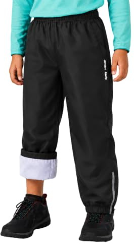 Fjquamitix Kids Waterproof Trousers Boys Girls Mud Dirty Proof Rain Pants with Mesh Lined Children Windproof Elasticated Waist Trouser for Hiking Trekking School 5-14 Years Black