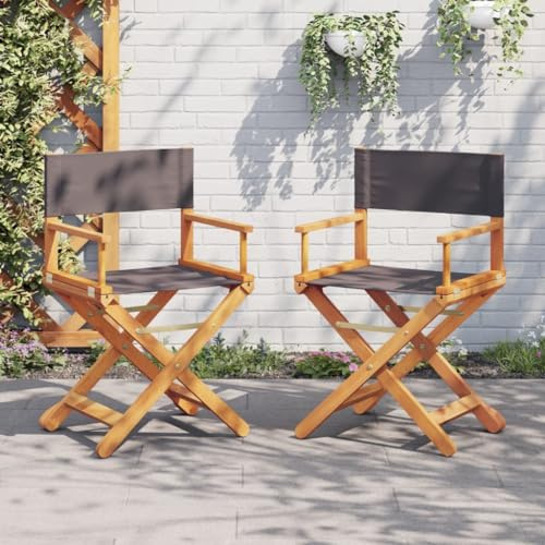 YunCangg Folding Director Chairs 2 Pieces Dark Grey Fabric Acacia Wood Outdoor Garden Chair Balcony Chair Patio Chair Camping Chair with Armrest and Backrest for Relax and Leisure