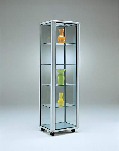 MHN Glasvitrine T 45,5 x B 55,5 x H 184,5 cm - schmale Glas Standvitrine abschließbar - Ausstellungs-Vitrine - LED-Beleuchtung
