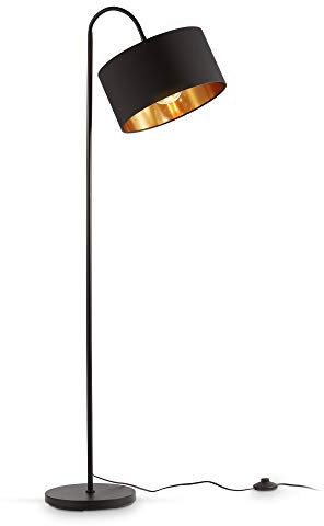 B.K.Licht - Stehlampe Vintage mit Fußtaster, Lampenschirm aus Stoff, schwenkbar, Leselampe, Deko Wohnzimmer, Lampe, Deckenfluter, Bogenlampe, Standleuchte, Industrial, 25x145 cm, Schwarz-Gold