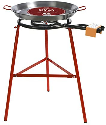 Gourmanity Hergestellt von Garcima, Paella-Brenner und Ständer Set mit 49,5 cm Paella-Pfanne aus Karbonstahl, Paella-Kit aus Spanien, Paella-Pfanne und Brenner-Set aus Spanien